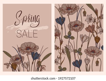 Venta de primavera. Volante vertical con patrón de fondo
