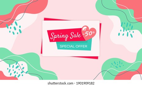 Banner web de la venta de primavera. Oferta especial de venta primavera pancarta abstracta.  