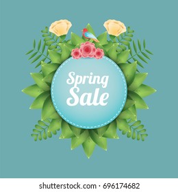 Spring sale web banner template with foliage