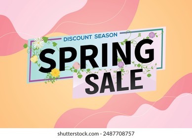 venta de primavera concepto de texto de la palabra símbolo del logotipo símbolo de la nota de Vector mega shopping style para el uso landing page, Plantilla, redes sociales, Web, App móvil, póster, Anuncio, flyer, fondo, Tarjeta de regalo, Cupón
