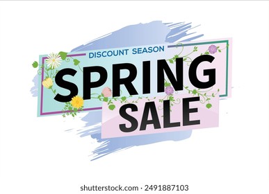 venta de primavera concepto de texto de la palabra símbolo del logotipo símbolo de la nota de Vector mega shopping style para el uso landing page, Plantilla, redes sociales, Web, App móvil, póster, Anuncio, flyer, fondo, Tarjeta de regalo, Cupón
