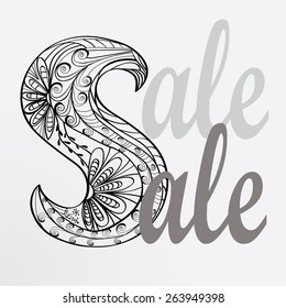 Spring Sale in zentangle style with scrolls and flowers.