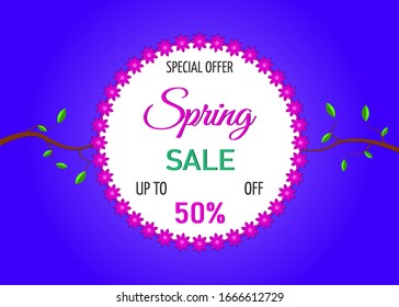 Spring sale.Beautiful background with flowers and trees.Vector illustration.Banner, cover,flyer, poster for an advertising campaign.