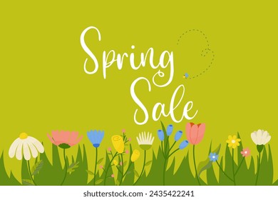 Spring sale,discounts,banner,poster,advertisement,with flowers vector illustration 