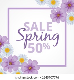 Frühlingsumsätze mit violettem Hintergrund