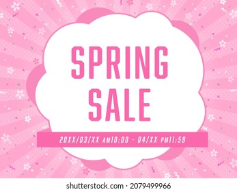 spring sale's leaflet template with focusing line, confetti and cherry blossoms