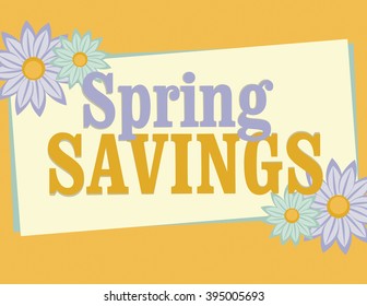 Spring Savings Sign With Flowers Over Solid Orange Background