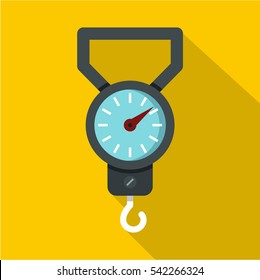 Spring scale icon. Flat illustration of spring scale vector icon for web isolated on yellow background