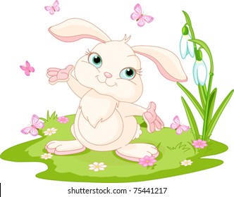 Spring scene with bunny and butterflies