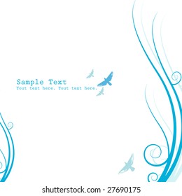 Spring scene on a white background with birds and floral aspect