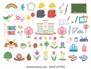 Spring school entrance and children's day illustration set
translation:Month,Day
