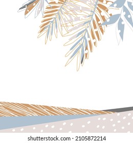Spring scrapbook card in neutral colors with stylized  polka dot branches and leaves