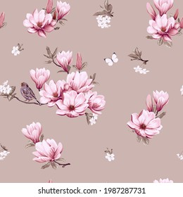 Spring seamless background with blooming magnolia