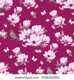 Frühlingsnahtloser Hintergrund mit blühender Magnolie