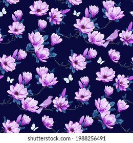 Spring Seamless Background With Blooming Magnolia