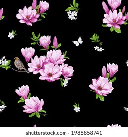Frühlingsnahtloser Hintergrund mit blühender Magnolie