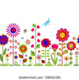 Spring Seamless Border Funny Abstract Flowers Stock Vector (Royalty ...