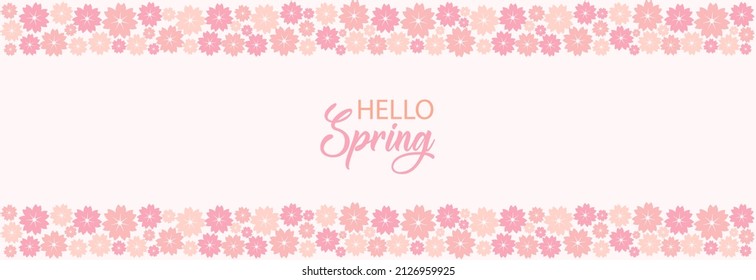 Spring seamless border vector illustration. Holiday pattern with cute  flowers on white background. Simple flat style. Vector illustration. Good for banner, greeting card, poster, invitation