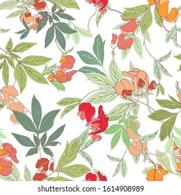 Spring Seamless Botanical Vector Flower Wallpaper Vintage Bloom
