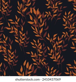 Spring seamless color pattern with sprigs. Vector stock illustration for fabric, textile, wallpaper, posters, paper. Fashion print. Branch with leaves. Doodle style.