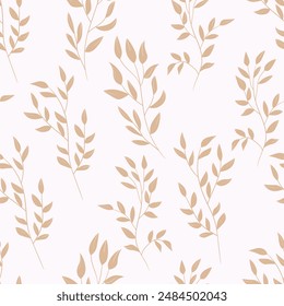 Spring seamless color pattern with sprigs. Vector stock illustration for fabric, textile, wallpaper, posters, paper. Fashion print. Branch with leaves. Doodle style.