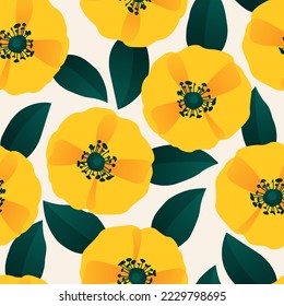 Spring seamless floral pattern background with yellow flowers.