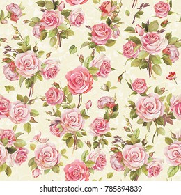 Spring seamless floral pattern with watercolor roses. Elegance wallpaper vector illustration. Vintage decorative template for congratulation design