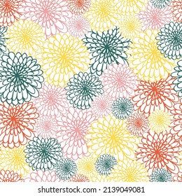 Spring seamless flowers pattern. Line illustrations, pencil drawing.