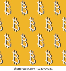 Spring seamless geometric pattern depicting bitcoin, cryptocurrency sign. Vector design for web banner, business presentation, brand package, fabric, print, wallpaper, postcard.