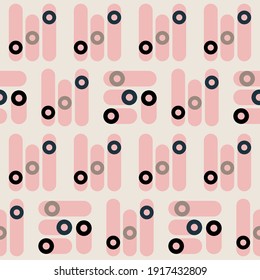 Spring seamless geometric pattern with the image of circles, ovals, tori. Vector design for web banner, business presentation, brand package, fabric, print, wallpaper, postcard.