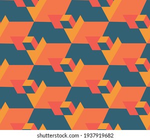 Spring seamless geometric pattern with the image of cubes, geometric shapes, engineering structures, industry. Vector design for web banner, business presentation, brand package, fabric, print.