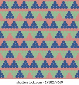Spring seamless geometric pattern with the image of beads, balls, pyramids, coins. Vector design for web banner, business presentation, brand package, fabric, print, wallpaper, postcard.