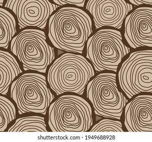 Spring seamless geometric pattern with the image of a tree, circles, a cut of the trunk. Vector design for web banner, business presentation, brand package, fabric, print, wallpaper, postcard.