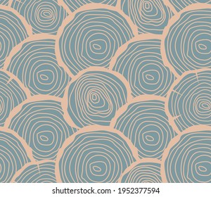 Spring seamless geometric pattern with the image of a tree, circles, a cut of the trunk. Vector design for web banner, business presentation, brand package, fabric, print, wallpaper, postcard.