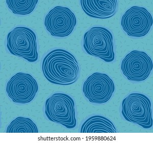 Spring seamless geometric pattern with the image of a tree, circles, a cut of the trunk. Vector design for web banner, business presentation, brand package, fabric, print, wallpaper, postcard.