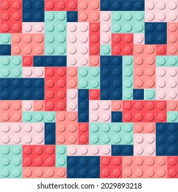 Spring seamless pattern of 3d building blocks toy. Colorful plastic toy bricks for kid, Brick toy design texture  for fashion, fabric, print, banner, and wallpaper, Top view. vector illustration