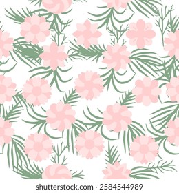 spring seamless pattern abstract leaf and flower background with leaves, hand drawing flat color