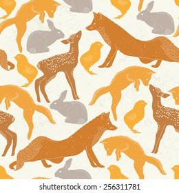 Spring seamless pattern with animals