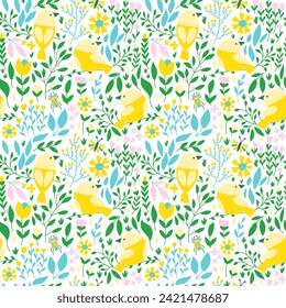 Spring seamless pattern with birds. Vector illustration
