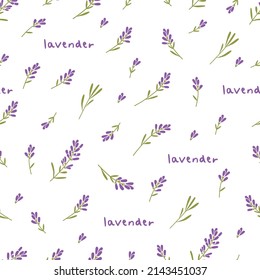 Patrón sin costuras de primavera con pinceles de flores de lavanda. Impresión de estilo vintage para textil, papel pintado, cubiertas, superficie. Fondo blanco. Vector.