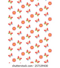 Spring seamless pattern with butterflies and flowers isolated on white background