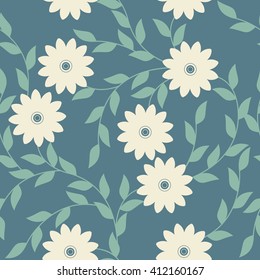 Spring seamless pattern with chamomile flowers and leaves can be used for design fabric, greeting cards, covers, linen, tile and more creative designs.