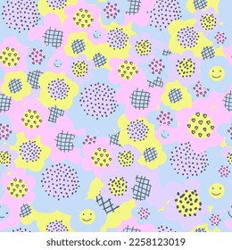 spring seamless pattern children's cute. floral seamless pattern with many decorative flowers, leaves and twigs. For fashion fabrics, children’s clothing, T-shirts, postcards, templates and scrapbooki