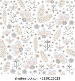 spring seamless pattern children's cute. floral seamless pattern with many decorative flowers, leaves and twigs. For fashion fabrics, children’s clothing, T-shirts, postcards, templates and scrapbooki