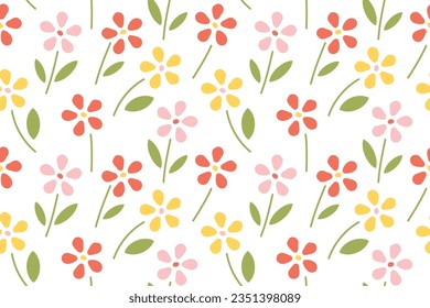 spring seamless pattern with colorful flowers - vector illustration