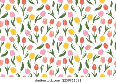 spring seamless pattern with colorful tulip flowers - vector illustration