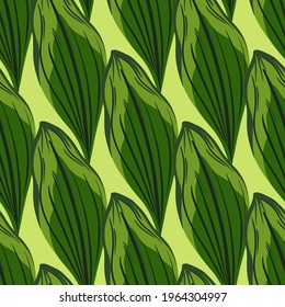 Spring seamless pattern with contoured abstract leaf elements. Light yellow background. Doodle style. Stock illustration. Vector design for textile, fabric, giftwrap, wallpapers.