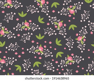 Patrón sin costuras de primavera con flores lindas. Flora de verano dibujada a mano textil. Ilustración vectorial de las vacaciones de primavera nevan la decoración. Patrón de flores sin foco. Imprimir las plantas naturales románticas