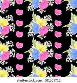 Spring seamless pattern with cute flowers  . Hand-drawn floral background for textile, cover, wallpaper, gift packaging, printing, scrapbooking. Romantic design .