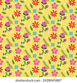 Spring seamless pattern. Decorative ornamental seamless spring pattern design. Vector illustration pattern design for Poster, Banner, Flyer, Card, Cover, Post, Promotion, fabric, backgrounds, package.